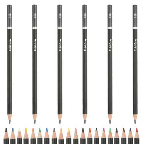 PATIKIL Colored Pencils, Grey Color Drawing Pencils with Oil-Based Cores Art Scrapbook Supplies for Adult Coloring Books Artists Beginners Drawing Sketching, 6 Pcs - color: Grey