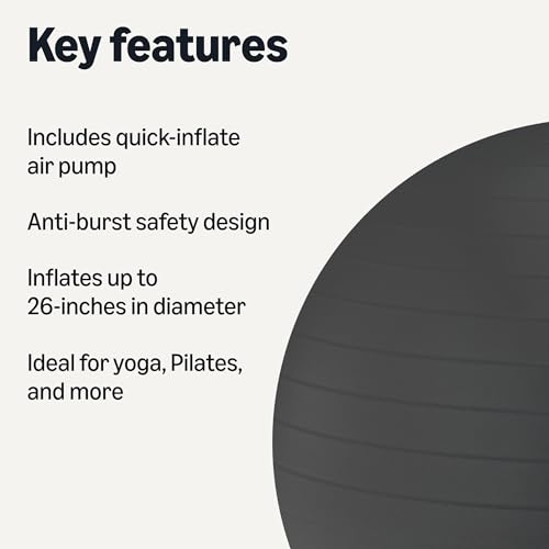 Amazon Basics Anti-Burst Exercise Ball with Pump, 23-26" Diameter - color: Black