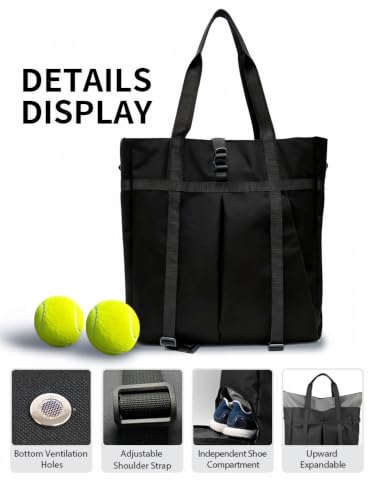 SSZYace 35L Tennis Tote Bag Waterproof Shoe Compartment for Gym Travel Work | detachable strap yoga mat holder vented shoe pocket waterproof luggage strap tennis pickleball padel racket gym work travel