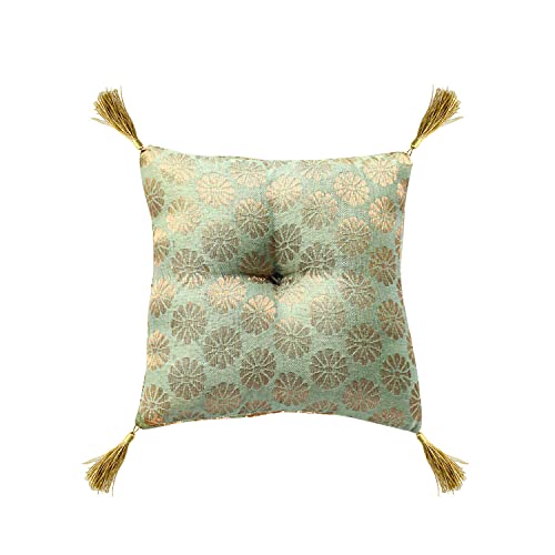 Cushion For Tibetan Singing Bowl Green Handmade Square Cushions Brocade Art Silk Home Decor Decoration Jewelry Statue - color: Mint Green, size: 5" x 5" Inch