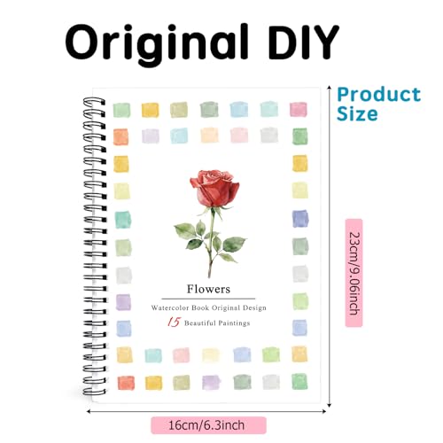 SLWBZ Watercolor Workbook Flowers, 15 Different Patterns of Original DIY Designs, Beginner-Friendly Watercolor Workbooks, (Flowers, Without Palette) - color: Rose, size: Without paint