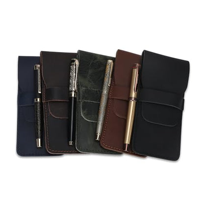 Leather Pen Case - Handmade Full Grain Fountain Pen Organizer - Multi Pen Holder Sleeve Green - color: Green