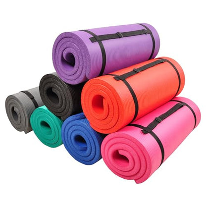 Fitvids 1-Inch Extra Thick High Density Anti-Tear Exercise Yoga Mat with Carrying Strap, Black