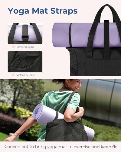 BAGSMART Crush Tote Bag for Women, 20L Puffer Work Tote with Zipper, Travel Essentials Quilted Nurse Hospital Bag - color: Black