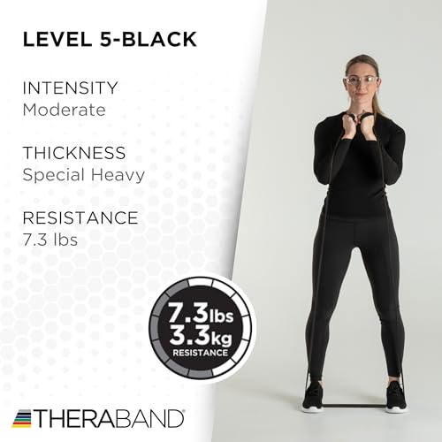 THERABAND Professional Resistance Band, Black Level 5 Special Heavy, 5 ft | Portable, lightweight, latex. For desk, recovery, gym. Therapy, physical, fitness, strength. - color: Level 6 / Super Heavy - Black