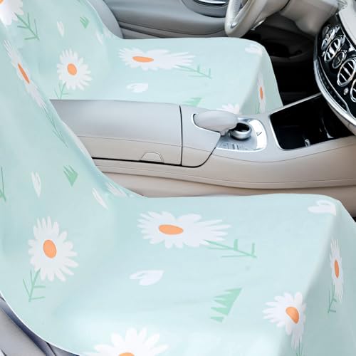 Hahafelt 2 Pack Car Seat Towel Cover with Storage Bag, Daisy | 63 x 32 in Car Towel Seat Cover Non Slip Waterproof, Gym Workout Swimming Running, Machine Washable Sweat Absorbent Protector - style: Daisy