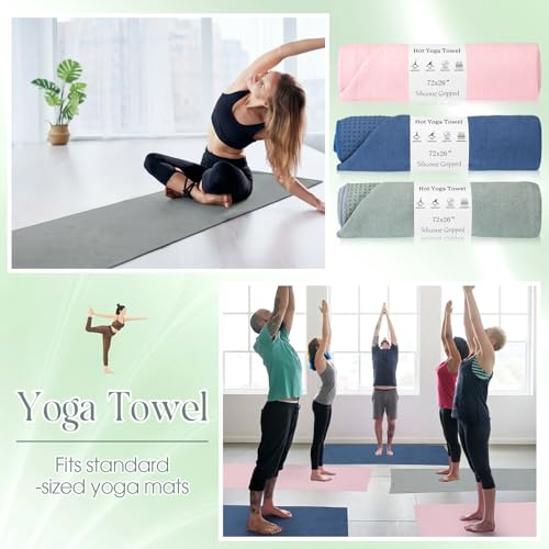 Hahafelt 3 Pack Hot Yoga Mat Towel Non Slip, Morandi Pink Blue Green - color: Morandi Pink Blue Green