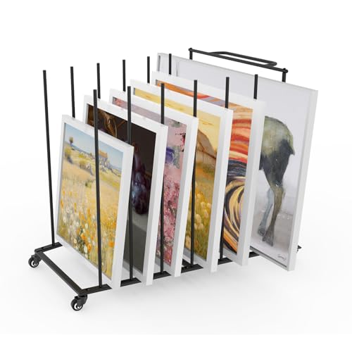Heavy-Duty Art Storage Rack for 57" Artwork - Canvas Drying Rack & Mobile Display Stand with Locking Casters, Metal Frame - Organizer for Artists, Framers, Studios, Vendors