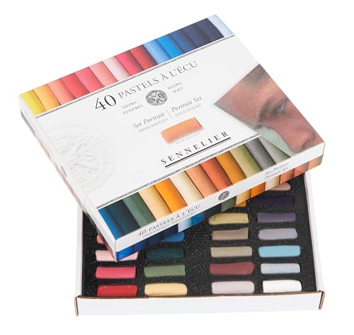 SENNELIER Extra-Soft Half French Pastel Professional Portrait Artist Box Set, 40-Colors