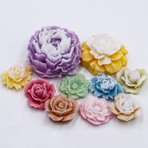 EuTengHao Peony Silicone Mold Set Flower Silicone Casting Mold Rose Resin Mold Easy Release Reusable for Wax Scented Candle Soap - Artistic Design for Home Decoration (6 Packs)