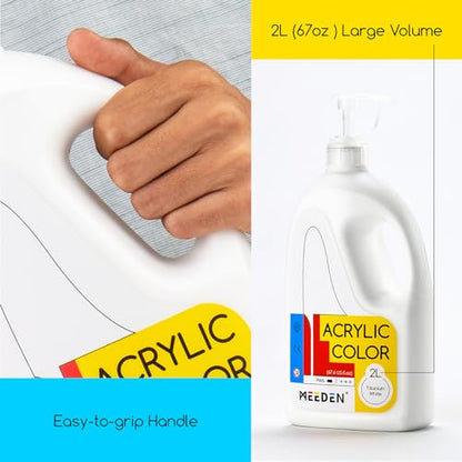 MEEDEN Titanium White Acrylic Paint: Extra-Large 2L /67 oz White Liquid Paint - Perfect for Acrylic Poured Paintings, Studio, School, Wall Painting & Party - color: White