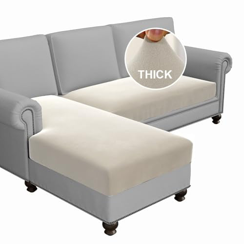 H.VERSAILTEX Fleece 2 Piece Sectional Couch Covers L Shape Stretch Couch Cushion Covers Thick and Soft Sofa Covers for Sectional Sofa Set Washable (2 Seater + 1 Chaise, Pale Oak) - color: Pale Oak, size: 2 Seater + Chaise