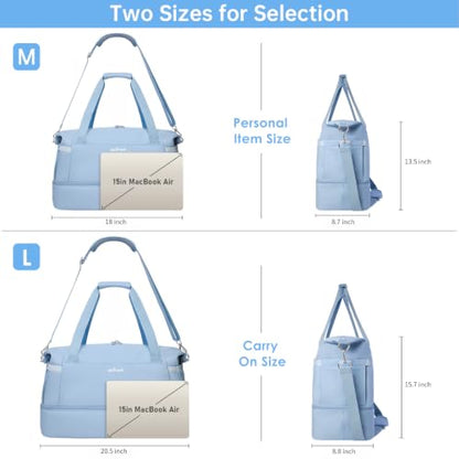 Gym Bag for Women, 45L Carry On Travel Duffel Bag with Shoes Compartment - color: Blue, size: Large