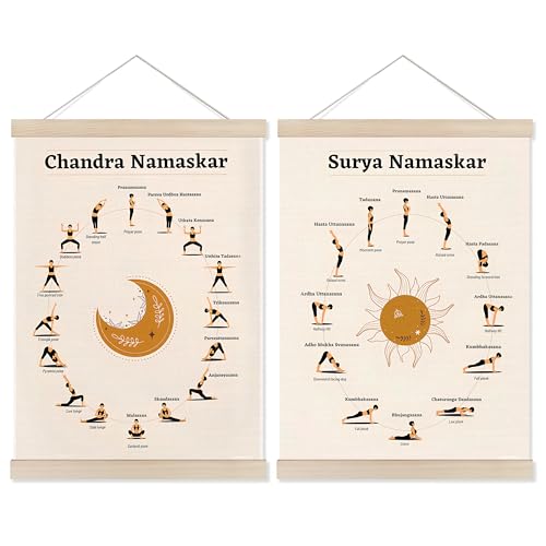 Welshower Boho Chandra Namaskar Yoga Poster Hanger Frame, Moon Salutation Boho Hindu Spiritual Meditation Wall Art Prints Decor for Yoga Room Studio Gym Home Bedroom Therapy Office, 12x16 Inch Set of 2 - color: positive words21