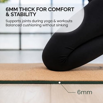 Workout Mat with Carrying Strap - 6mm Thick Cork Yoga Mat (72” x 24”) - Non-Slip Cork Mat for Home, Gym, Fitness & Hot Yoga - Lightweight, Cushioned, Durable & Sweat-Resistant by Fitby