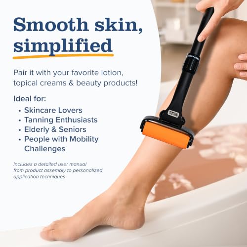 EZPIK Lotion Applicator for Back with 2 Replacement Foam Rollers, Extendable up to 23" - Curved Back Lotion Applicator for Elderly & Seniors with Limited Mobility, Body Cream & Sunscreen Applicator