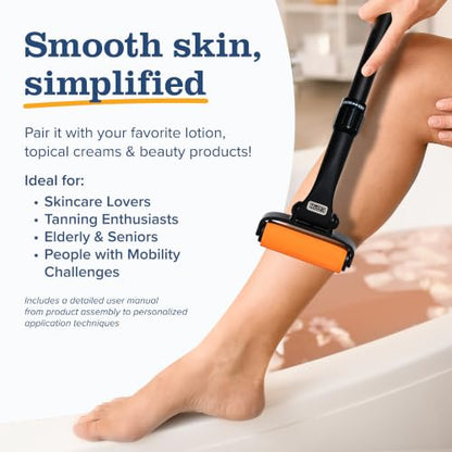 EZPIK Lotion Applicator for Back with 2 Replacement Foam Rollers, Extendable up to 23" - Curved Back Lotion Applicator for Elderly & Seniors with Limited Mobility, Body Cream & Sunscreen Applicator