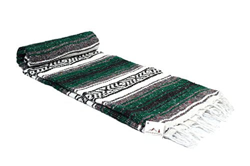 Open Road Goods Green Mexican Blanket - Authentic Serape Falsa Blanket - Handmade (Acrylic Blend, XL) - color: Green