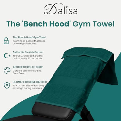 Dalisa Bench Hood Gym Towel, 100% Turkish Cotton, Non-Slip, Dark Green - color: Dark Green