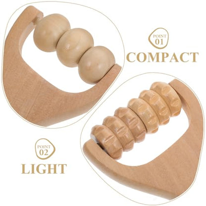 LALAFINA 4Pcs Wooden Massager Rollers Handheld Bead Rollers Lymphatic Acupressure Massage Tool for Men Women Foot, Legs, Arms, Light Brown