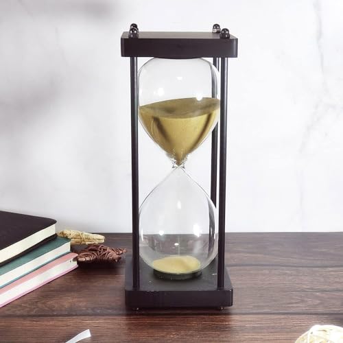 SAMLONG Large Hourglass Timer 60 Minute, Black Wooden Sandglass, Golden - color: 60 Min Golden Sand