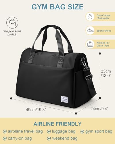Travel Weekender Bags with Shoe Compartment Overnight Bag Black - color: K1-Black