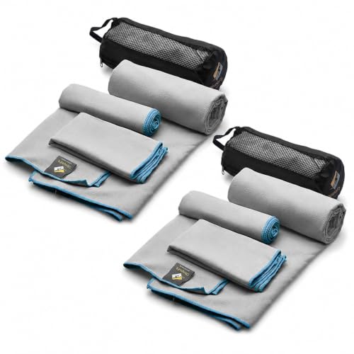 OlimpiaFit Quick Dry Towel - 3 Size Pack of Lightweight Microfiber Travel Towels w/Bag - Fast Drying Towel Set for Camping, Beach, Gym, Backpacking, Sports, Yoga & Swim Use - color: Grey (3 Size Set, 2-pack)