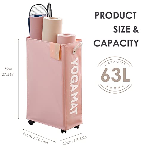 Caroeas Yoga Mat Storage Rack, Yoga Mat Holder Accessories, Home Gym Equipment Storage Yoga Mats, Women Men Workout Equipment Organization with Wheels - color: Pink/27'', size: 27'' X-Large