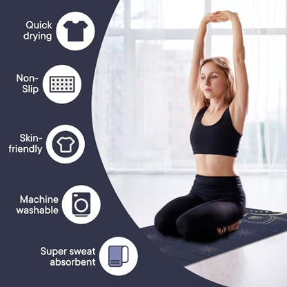 Yoga Towels, Non Slip Hot Yoga Mat Towel with Grip Dots,Super-Absorbent Soft Microfiber Yoga Blanket for Pilates, Fitness and Workout 72inch x 24inch - color: Grey Flower