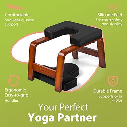 BODY RHYTHM Yoga Headstand Bench, Yoga Inversion Chair, Headstand Trainer for Relieve Stress, Improve Sleep & Digestion and Strength Training, Ideal for Home Workout, Fitness and Gym - color: Chocolate Black