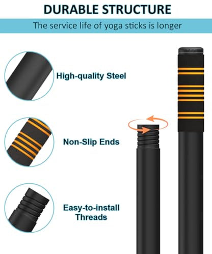 Queension 5ft Adjustable Yoga Stick with Non-Slip Foam Sleeveds for Balance - color: Black