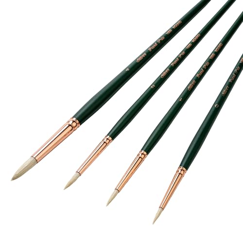 Silver Brush Limited Grand Prix Small Rounds Oil Paintbrush Set, 4pc | Sizes 0, 1, 2, 4, Long Handle, Stiff Flagged Hog Bristle, Superb Paint Absorbency, Well-Balanced, Lightly Textured Strokes - color: Small Long Handle Rounds