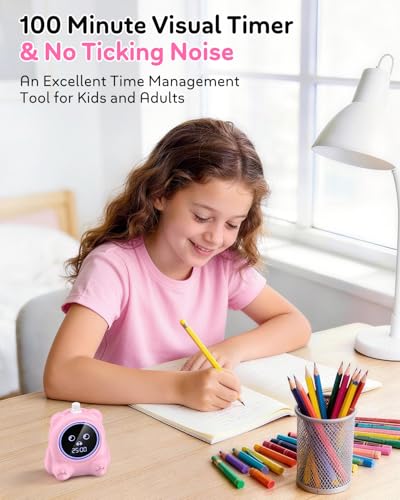 Visual Timer for Kids, 100 Min Digital Timer with Paused, Rechargeable Countdown/Up Timers, 3 Alarm, Silent, Vibrate & Sound Mod, Productivity Timers for ADHD, Classroom, Teacher, Exercise, Study - color: Pink