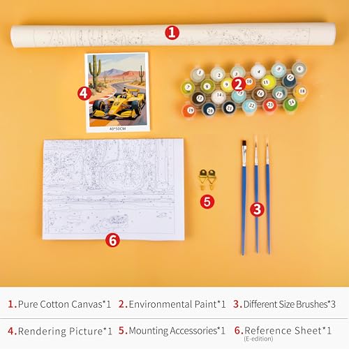 TUMOVO Adult Paint by Number Kits for Beginner Racing Car DIY Art Craft | Desert Landscape Paint by Numbers Kit for Adults, Match Numbers to Colors, No Painting Skill Needed, Zero Experience Required - color: Racing Car