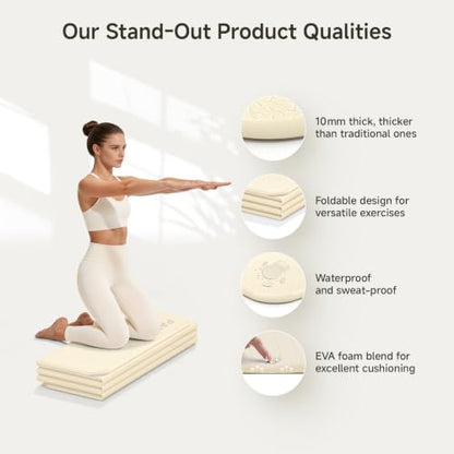 PAIDU Foldable Yoga Mat 10mm Thick, 75"x26" Non-Slip Fitness Exercise Mat - color: Beige