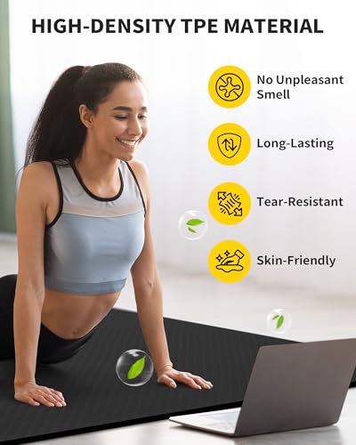 CAMBIVO 72''x48'' Large Yoga Mat, Extra Thick TPE Workout Mat - color: BLACK, size: 12mm