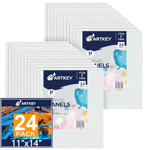 Canvas Panels 11x14 Inch 24-Pack, 10 oz Primed 100% Cotton Canvases for Painting, White Blank Flat Canvas Boards for Oil Acrylics Watercolor Tempera Paints - size: 11"x14", style: 24-Pack