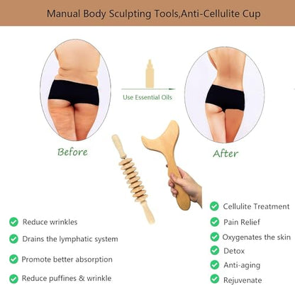 Wood Therapy Massage Tools Maderoterapia Kit Wood Massage Roller Rope Tools Kit Body Sculpting Tools for Relax Muscles - style: Back Massager+Massage roller+Massage Stick
