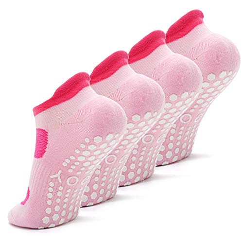 Busy Socks 2 Pack Women Ankle Non Slip Yoga Pilates Grip Socks with Cushion | Anti Skid Slipper Arch Support Socks for Barre Bikram Dance Trampoline Fitness Hospital Home Floor Walking Jogging Cardio - color: 2 Pairs Pink