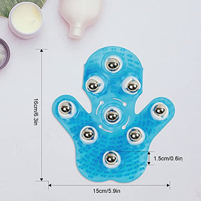 Handheld Massage Ball for Muscle Back Neck Joint Foot Shoulder Leg Pain Relief - Palm Shaped Massage Tool with Roller Balls, Portable Design, Blue