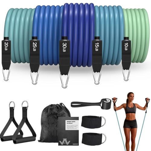 WHATAFIT Resistance Bands, 5 Level Exercise Bands with Handles for Workout - color: 10-100LB-Blue