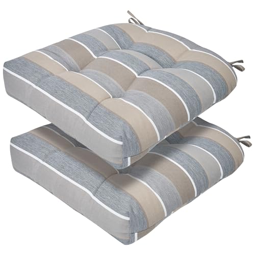 Magpie Fabrics Outdoor Tufted Seat Cushion 19"x19" Set of 2 (Grey Striped) - color: Grey Striped