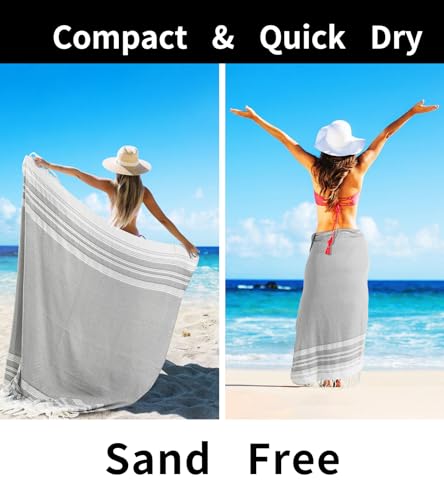 Extra Large Turkish Beach Towel Picnic Mat Throw Blanket Oversized Sand Free Quick Dry Giant Boho Sandproof Lightweight Cloud Hawaii Honeymoon Travel Essentials Xl Big Women Men Summer Vacation Gift - color: Beige, size: Giant Large 82''x88''