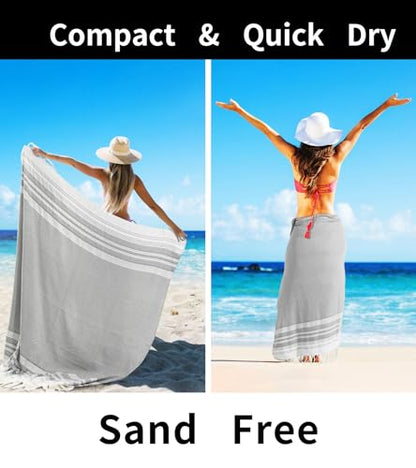 Extra Large Turkish Beach Towel Picnic Mat Throw Blanket Oversized Sand Free Quick Dry Giant Boho Sandproof Lightweight Cloud Hawaii Honeymoon Travel Essentials Xl Big Women Men Summer Vacation Gift - color: Beige, size: Giant Large 82''x88''