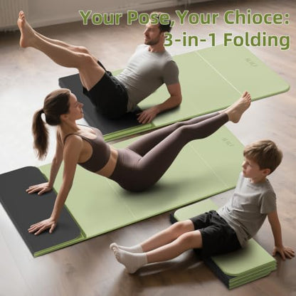 ILILI Foldable Yoga Mat 10mm, Extra Thick, Extra Long, 75x26x0.4 Inch, TPE - color: Matcha Green+Black