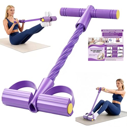 Foot Pedal Resistance Bands with Handles, Multifunction Elastic Yoga Exercise Bands, Home Gym Fitness Equipment for Women & Men to Tone Abs, Core, Legs, Arms, Waist - color: Purple