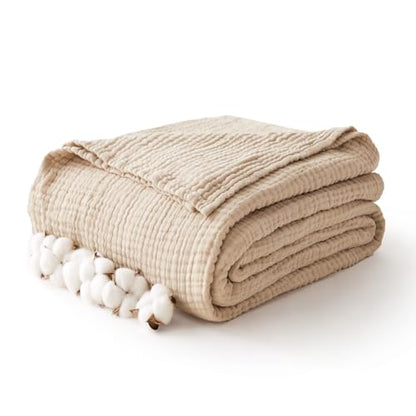 100% Cotton Muslin Blanket 40" x 40", Breathable and Lightweight Cotton Throw Blankets, Soft Cooling Summer Gauze Blanket for All Season, Beige - color: 01 - Beige, size: Baby ( 40"x40")
