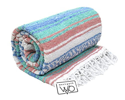 Open Road Goods Multi Color Mexican Falsa Blanket - Handwoven in Mexico - Great for The Beach, Picnics, Yoga, or a Throw! (Beach CT) - color: Beach Ct