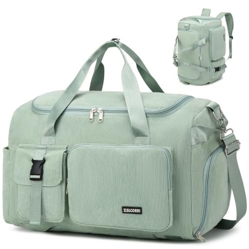 Eslcorri Duffle Bag Backpack with Shoe & Wet Pocket for Gym Travel, Green - color: Corduroy Green