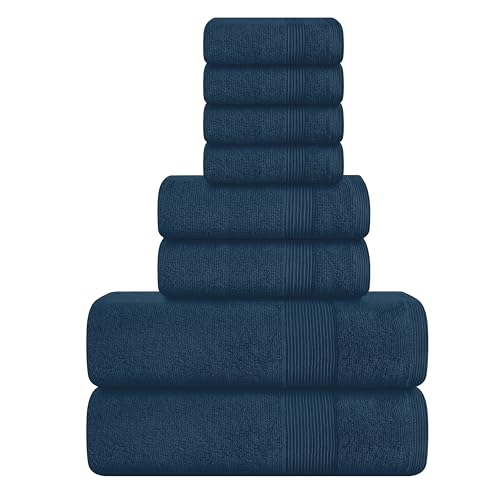 Belizzi Home 8 Piece Towel Set 100% Ring Spun Cotton, 2 Bath Towels 27x54, 2 Hand Towels 16x28 and 4 Washcloths 13x13 - Ultra Soft Highly Absorbent Machine Washable Hotel Spa Quality - Mineral Blue - color: Mineral Blue, size: 8 Piece Towel Set